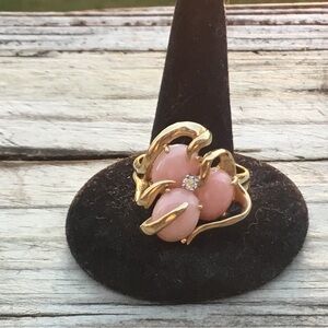 14kt yellow gold diamond and coral ring….10 1/2